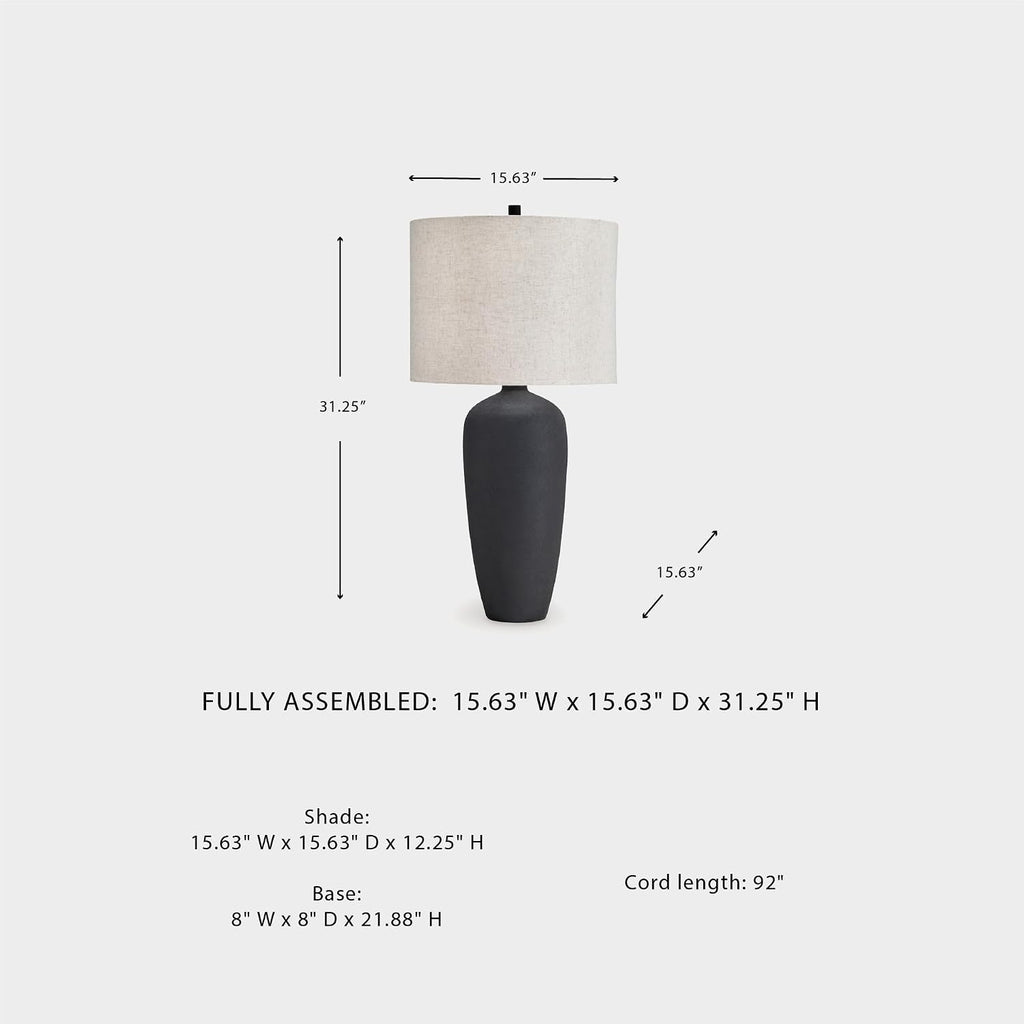 Signature Design by Ashley Ryenburg Modern Table Lamp with 3-Way Switch and Drum Shade, Black