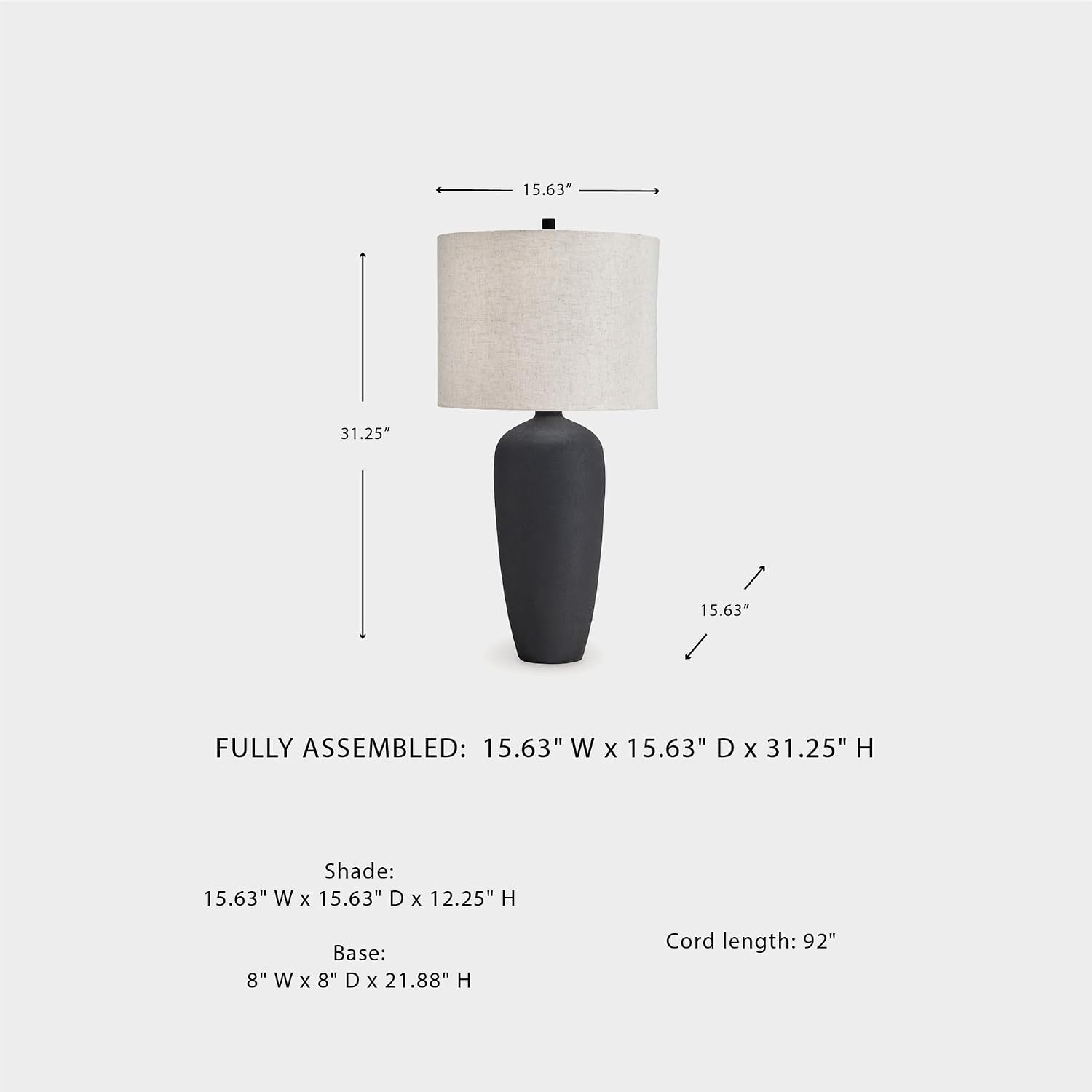 Signature Design by Ashley Ryenburg Modern Table Lamp with 3-Way Switch and Drum Shade, Black
