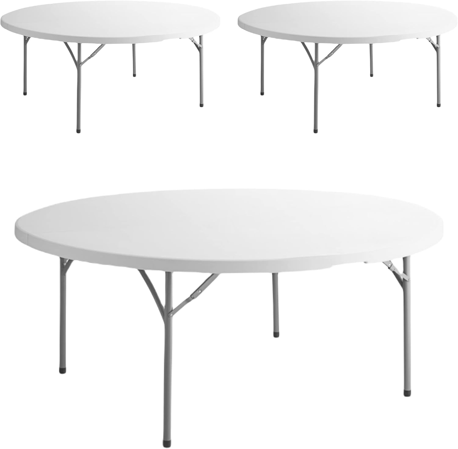 3 Pack! 72 Inches Round Heavy-Duty Granite White Plastic Folding Table, Kitchen Table Foldable Table Commercial Folding Table Picknick Table Bar Height Table Cover White Top Fold Up Table