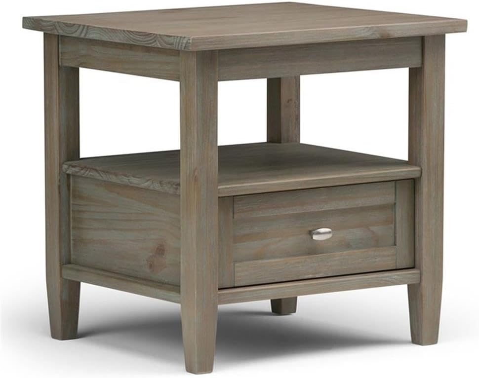 Small End Table for Living Room, Square Bed Side Table, Narrow Nightstand with Storage Drawer and Shelf for Bedroom, Rustic Telephone Table for Sofa Side, Grey Corner Table for Sofa Side