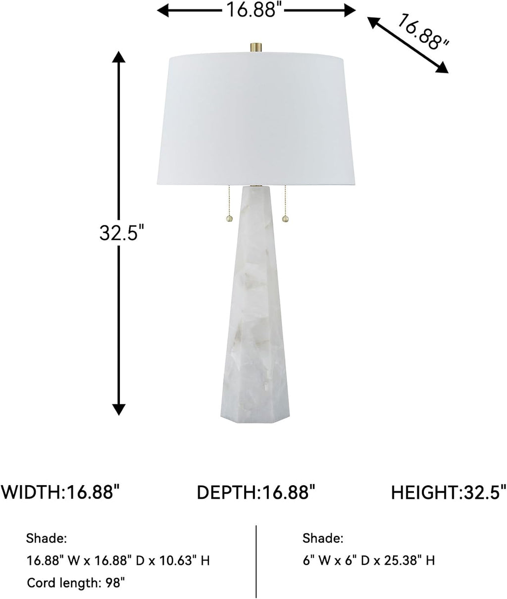 Signature Design by Ashley Laurellen Contemporary Table Lamp with 2 Sockets and Pull Chain Switch, Fabric Shade, Resin and Alabaster, 23.25' High, White