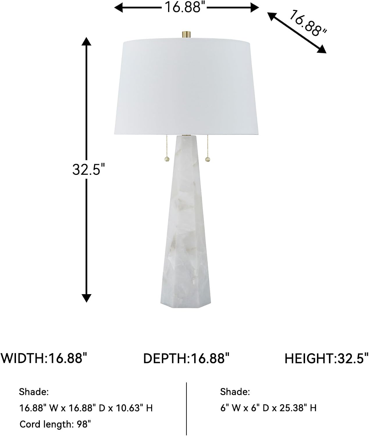 Signature Design by Ashley Laurellen Contemporary Table Lamp with 2 Sockets and Pull Chain Switch, Fabric Shade, Resin and Alabaster, 23.25' High, White