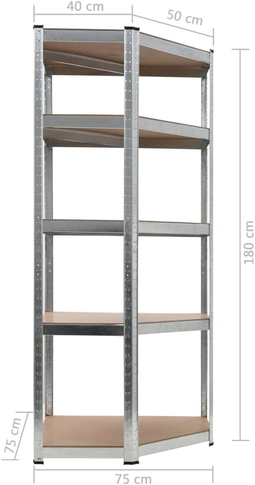 5-Layer Corner Shelf Industrial Racks Organizer for Living Room Garage Storage Racks Suitable for bedrooms, Living Rooms and Offices Silver Steel&Engineered Wood (Silver 29.5' x 29.5'