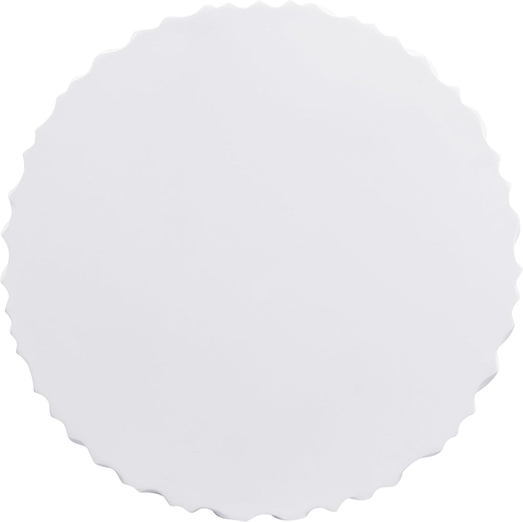 WILLIAMSPACE 26.77' Round Coffee Table with Wavy Fluted for Indoor & Outdoor, Modern Travertine Drum Center Table for Living Room, Faux Marble Stone Tea Table, Magnesium Oxide, No Assembly, White