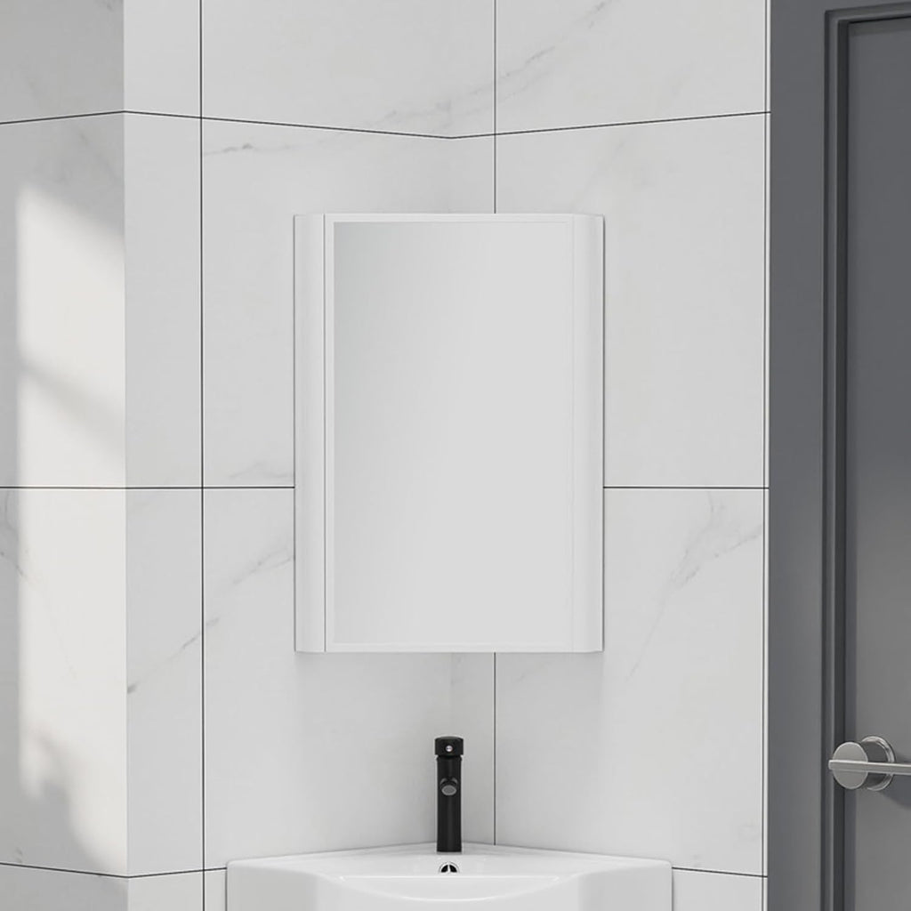 Bathroom Mirror Cabinet, Corner Vanity Mirror for Small Space, Wall Mounted Bathroom Storage Cabinet with Mirror, Aluminum Alloy Construction IP54 Waterproof (Color : White)
