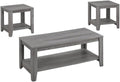 Pemberly Row Contemporary 3 Piece Coffee Table Set, Gray Sonoma Oak-Look Finish, Particle Board Laminate, Includes Coffee Table and 2 End Tables, Bottom Shelf Storage, Living Room Accent Furniture