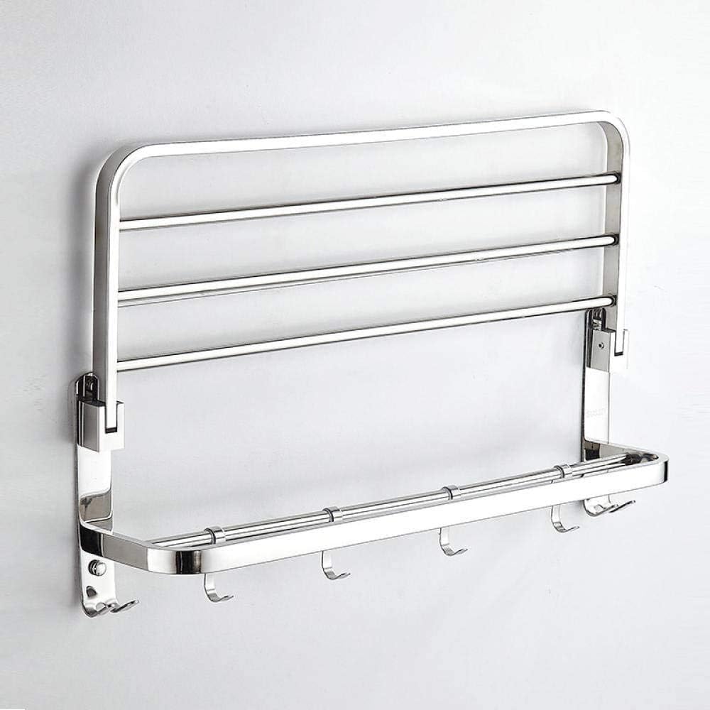 Towel Bars Stainless Steel Double Layer Foldableti-Bar Bathroom Towel Rack with Hook-C2_Length 60Cm Towel Storage Bath Towel Rail Single Towel Bar for Bathr