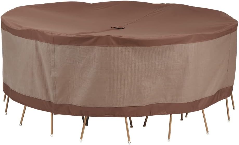 DUCKCOVERS® Ultimate Waterproof 94 Inch Round Patio Table and Chair Set Cover with Umbrella Hole, Outdoor Table and Chair Cover