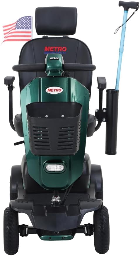 MAX Plus Emerald Outdoor Mobility Scooter - 16 Miles Range, Foldable Design, Anti-Tip Safety System, USB Charger & Cup Holder, 2 * 20AH Battery (300W Motor, 136kg Capacity) (Emerald + Metal)