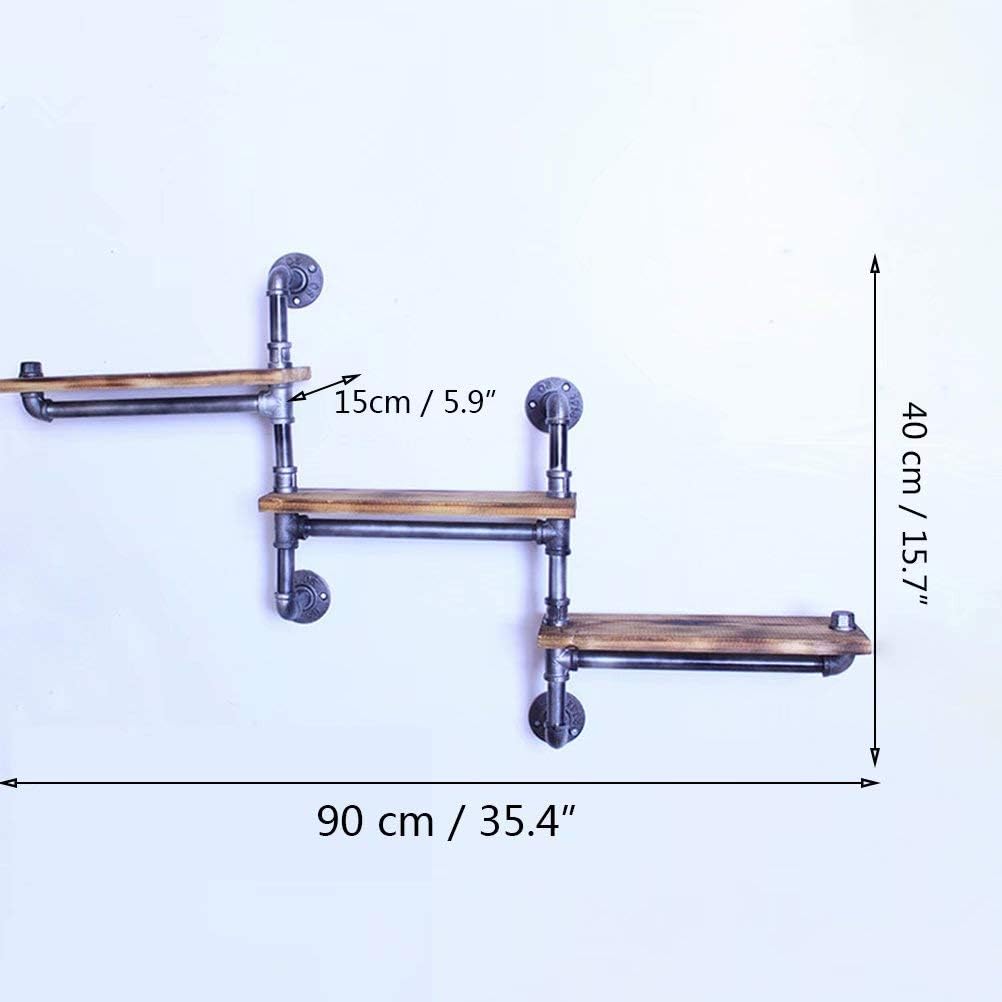 Wall Mounted Towel Rail & 3-Tier Iron Pipe and Wood Bathroom Shelf - Floating Utility Storage with Bar Stylish Trapezoidal Design for Modern Home Décor