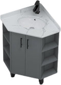 Freestanding Multi-Layer Kitchen Floor Cupboard，Corner Bathroom Sink, Floor-Standing Corner Bathroom Vanity, Ceramic Wash with Storage Container, Corner Vanity Cabinet for Kitchen Home(50cm/