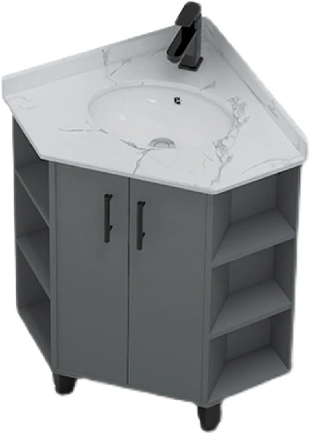 Freestanding Multi-Layer Kitchen Floor Cupboard，Corner Bathroom Sink, Floor-Standing Corner Bathroom Vanity, Ceramic Wash with Storage Container, Corner Vanity Cabinet for Kitchen Home(50cm/