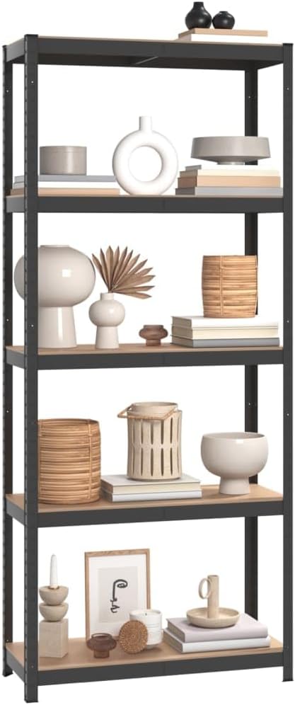 5-Layer Corner Shelf Industrial Racks Organizer for Living Room Garage Storage Racks Suitable for bedrooms, Living Rooms and Offices Silver Steel&Engineered Wood (Anthracite 29.5' x 11.8'