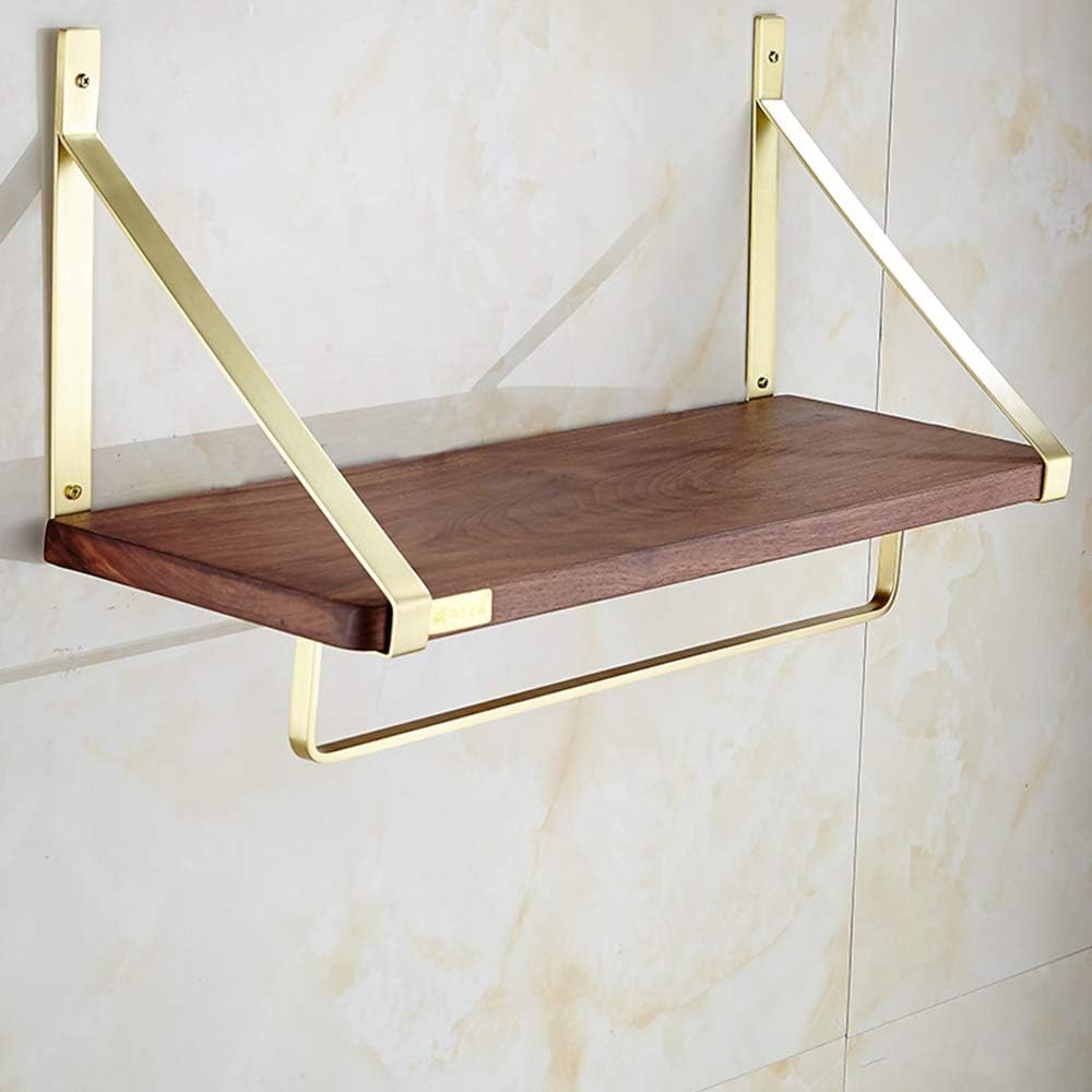 Wall Mounted Towel Racks Made of Premium Brass and Wood, Bathroom Shelf with Towel Bar Rod Hooks, Multifunction Towel Bars Hotel Style, for Bathroom Hotel