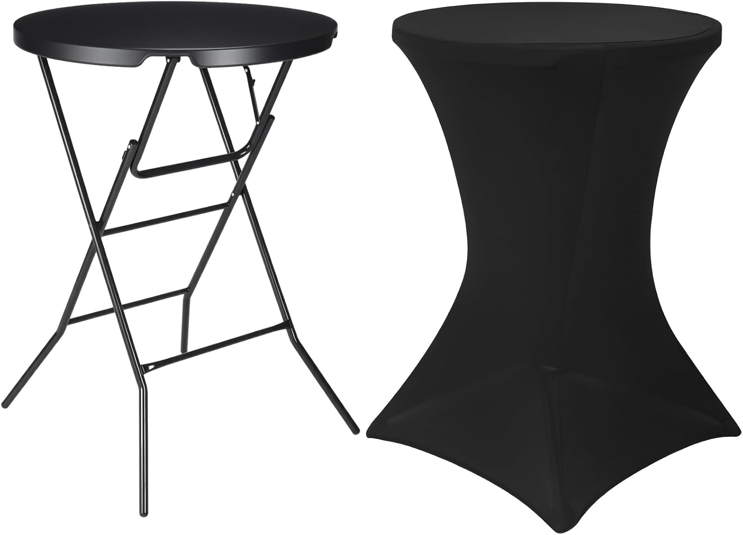 Cocktail Table 32' x 32'x 43.3' High Top Round Folding with Cocktail Table Spandex Covers Indoor Outdoor, Plastic Bar Height Foldable Bistro Tall for Party, Patio, Dining Room (Black)