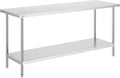 VEVOR Stainless Steel Prep Table, 24 x 72 x 34 Inch, 880 lbs Load Capacity, Heavy Duty Metal Worktable with 3 Adjustable Height Levels, Commercial Workstation for Kitchen Garage Restaurant Backyard