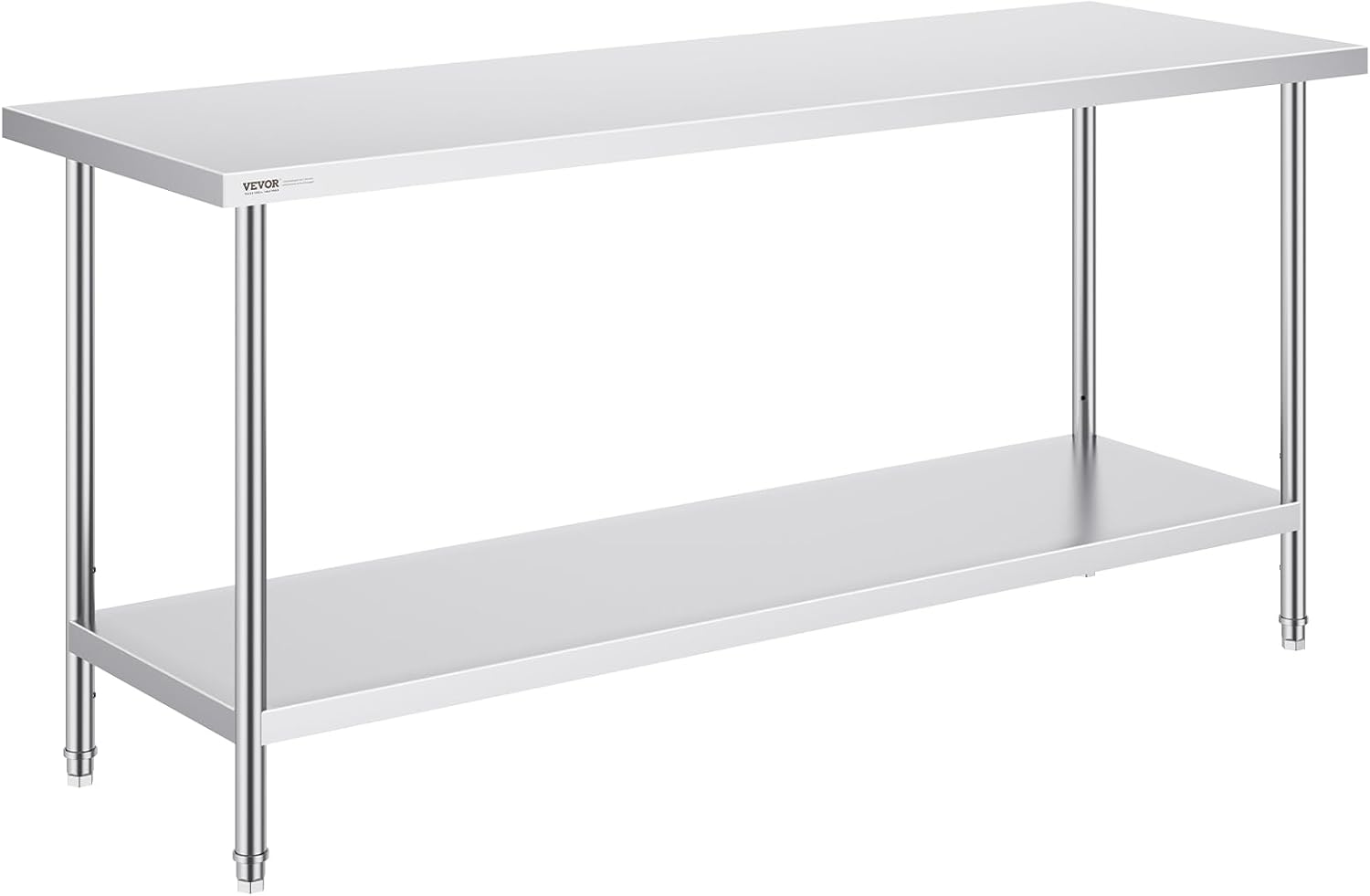 VEVOR Stainless Steel Prep Table, 24 x 72 x 34 Inch, 880 lbs Load Capacity, Heavy Duty Metal Worktable with 3 Adjustable Height Levels, Commercial Workstation for Kitchen Garage Restaurant Backyard