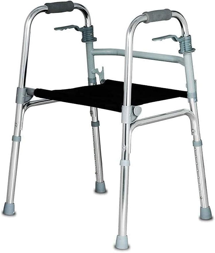 Folding Elderly Walker Lightweight Aluminum Alloy Walking Frame Daily Living Aid with Seat and Folding Handle Transport Chair