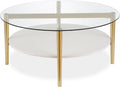 Otto 36'' Wide Round Coffee Table with MDF Shelf in Brass/White Lacquer