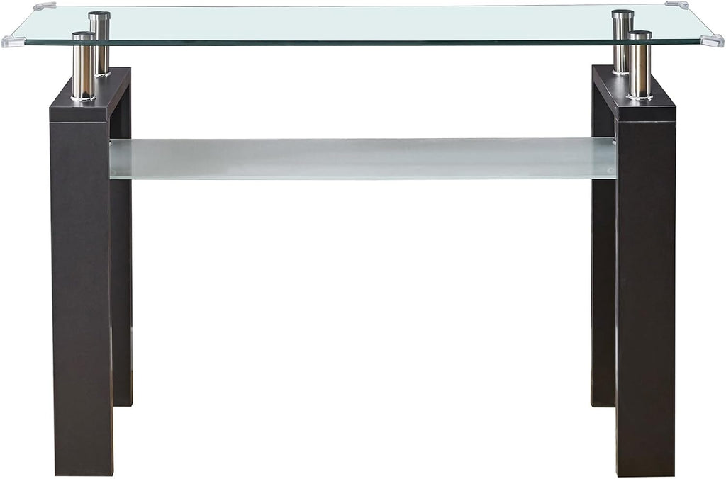 47' Glass 2-Tier Console Table, Modern Rectangle Sofa Table with Metal Frame and Tempered Glass Shelf, Accent Narrow Table for Entryway Living Room, Bedroom