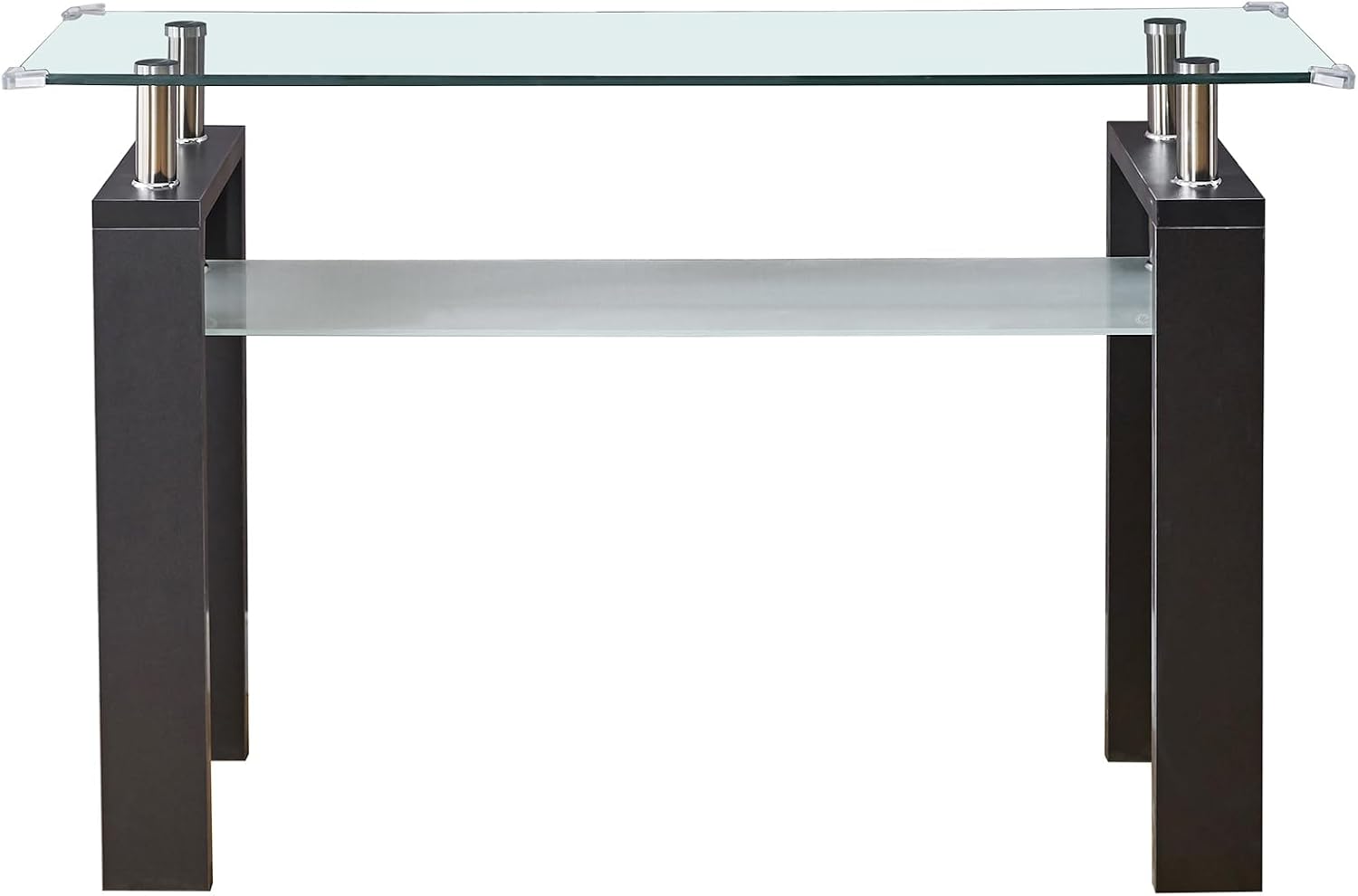 47' Glass 2-Tier Console Table, Modern Rectangle Sofa Table with Metal Frame and Tempered Glass Shelf, Accent Narrow Table for Entryway Living Room, Bedroom