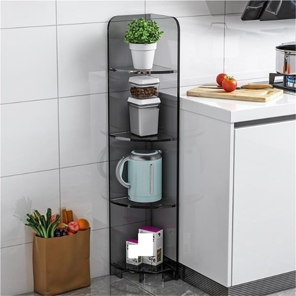 4-Tier Acrylic Corner Storage Rack - Modern Triangle Shelf for Bedroom and Study(Color:Grey)