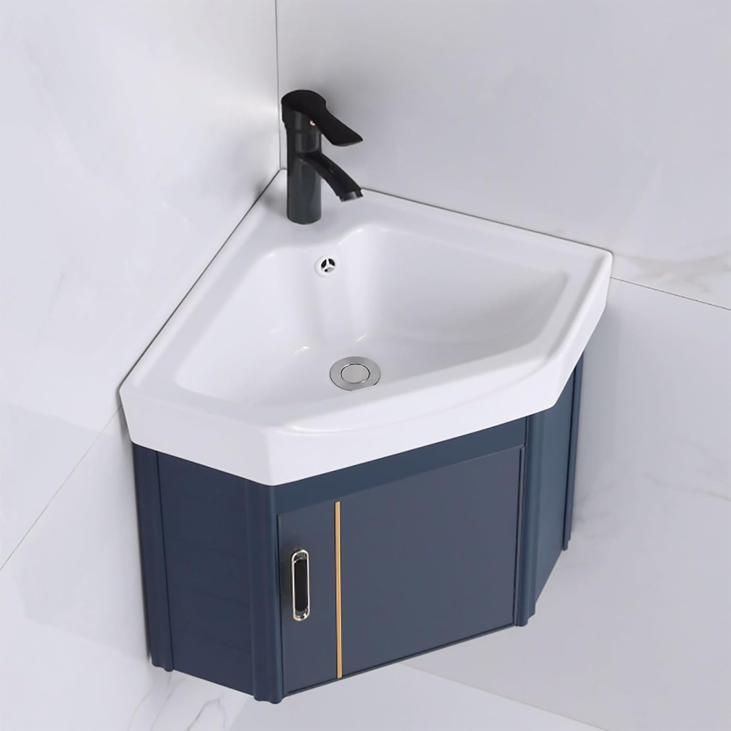 Corner Ceramic Sink Bathroom Vanity Cabinet Corner Wall Mount Bathroom Sink Wall Mounted Bathroom Sink Bathroom Sink with Storage Container Cabinet with Mirror(Gray,16.5in/42cm)