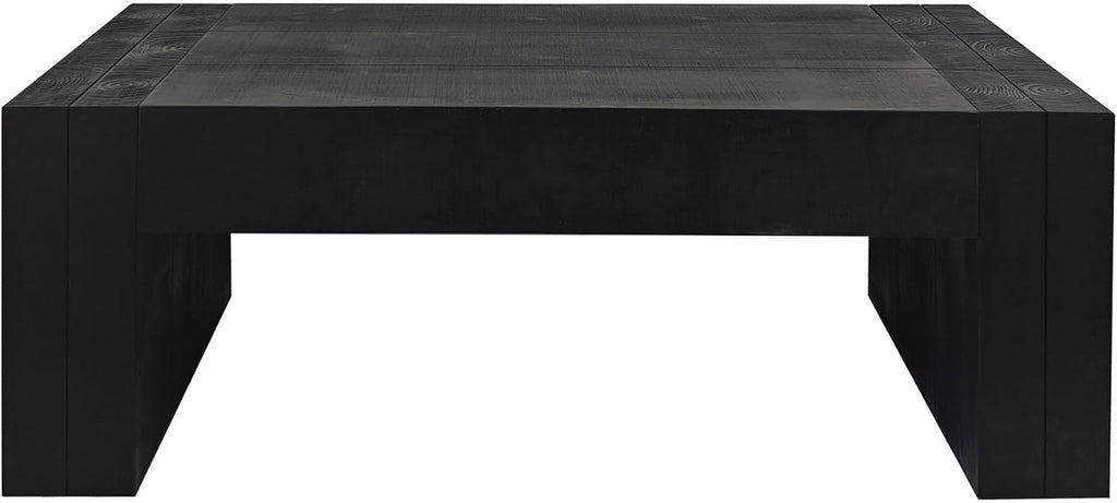 SSLine Rustic Wood Coffee Table Farmhouse 49.4' Rectangular Cocktail Center Table for Living Room Thicken Fir Wood Table Top (Black Wood Grain)
