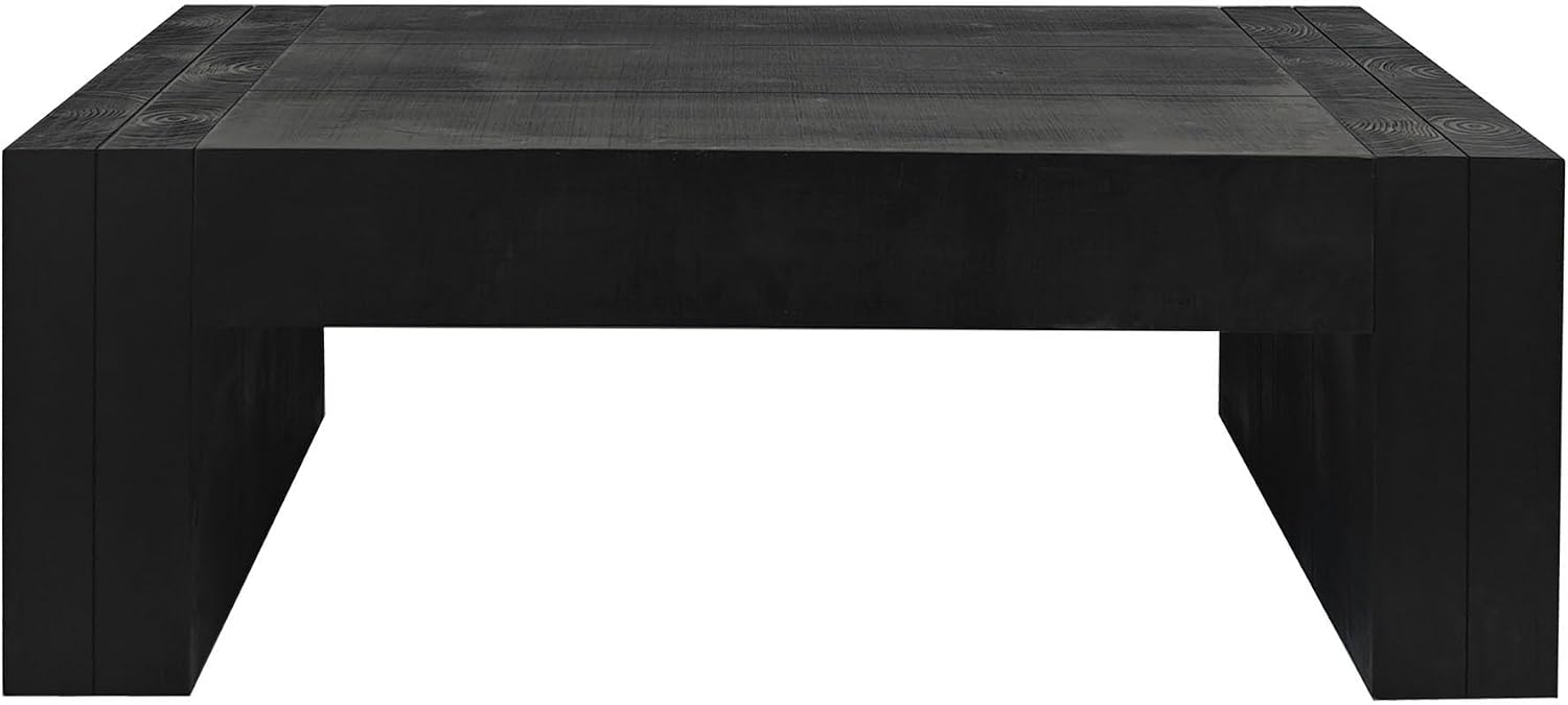 SSLine Rustic Wood Coffee Table Farmhouse 49.4' Rectangular Cocktail Center Table for Living Room Thicken Fir Wood Table Top (Black Wood Grain)