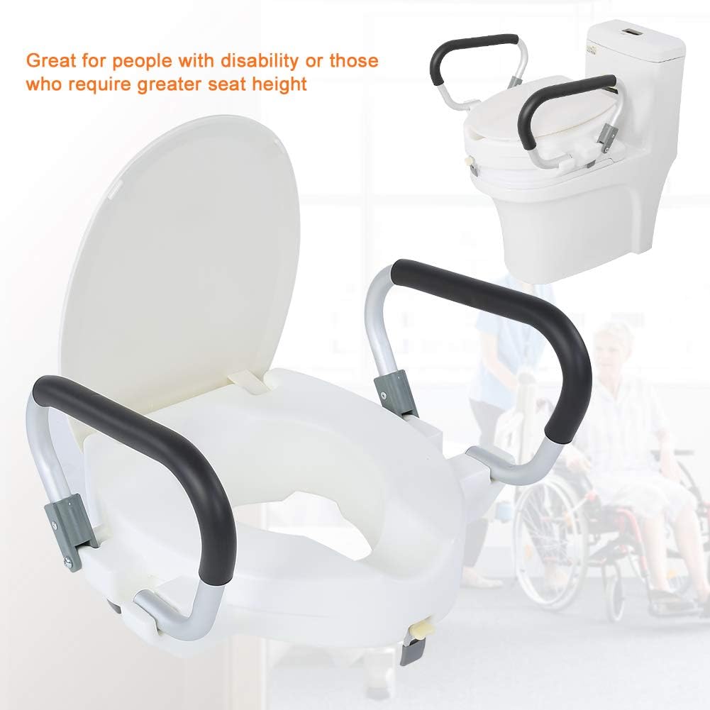 Yinhing Elevated Raised Toilet Seat With Removable Padded Arms 10cm Height Adjustable Disability Aid Toilet Seat for Elderly Pregnant Women White 40x43.5x10cm