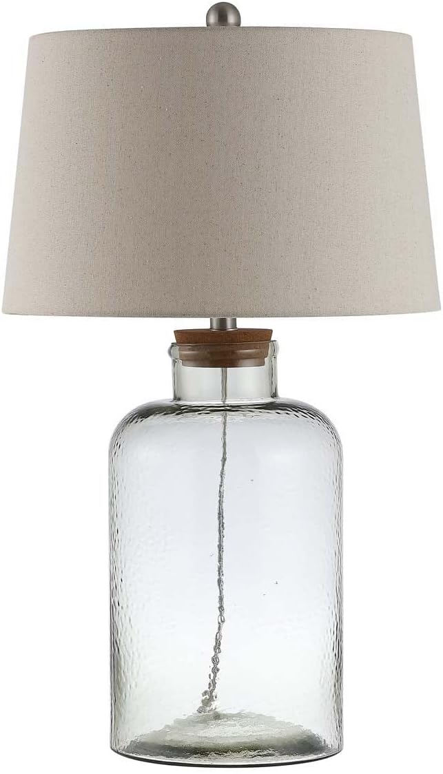SAFAVIEH Lighting Collection Caden Clear Glass 28-inch Bedroom Living Room Home Office Desk Nightstand Table Lamp Set of 2 (LED Bulbs Included)