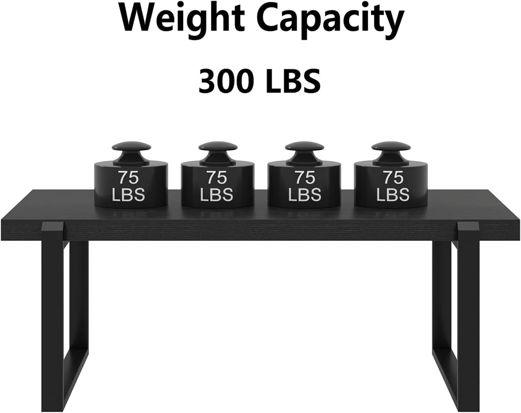 EXCEFUR Modern Black Coffee Table, Industrial Wooden and Metal Center Table for Living Room, Rectangle Cocktail Tea Table, Black Oak, 44 Inch