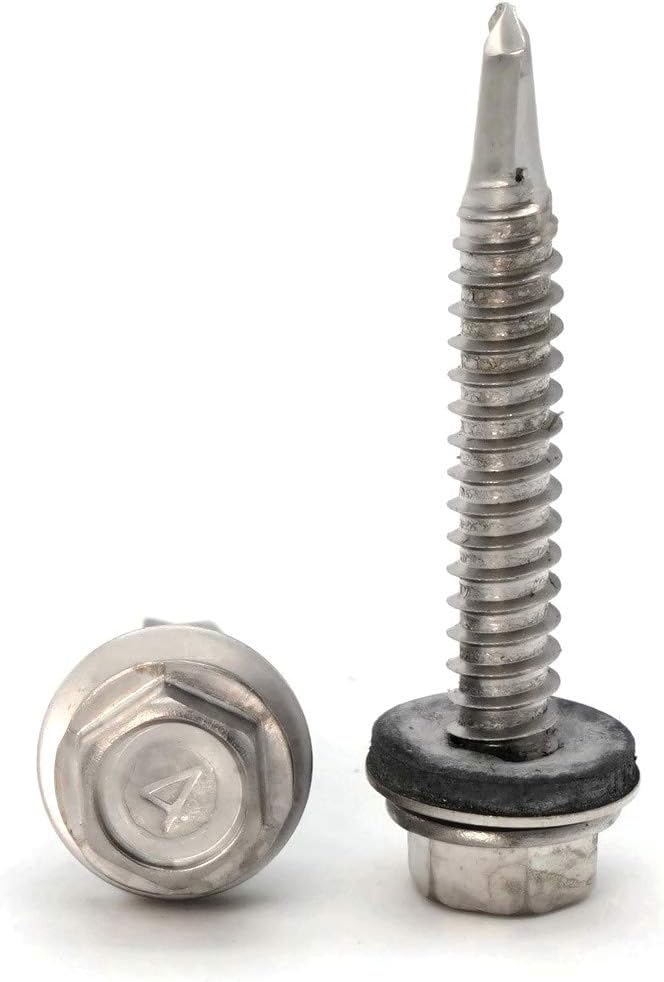 #14 Stainless Steel Hex Head Roofing Screws with Sealing Washer Self Drilling Stainless Steel Roofing Screws #14 x 1-1/4 inch Qty 1,000