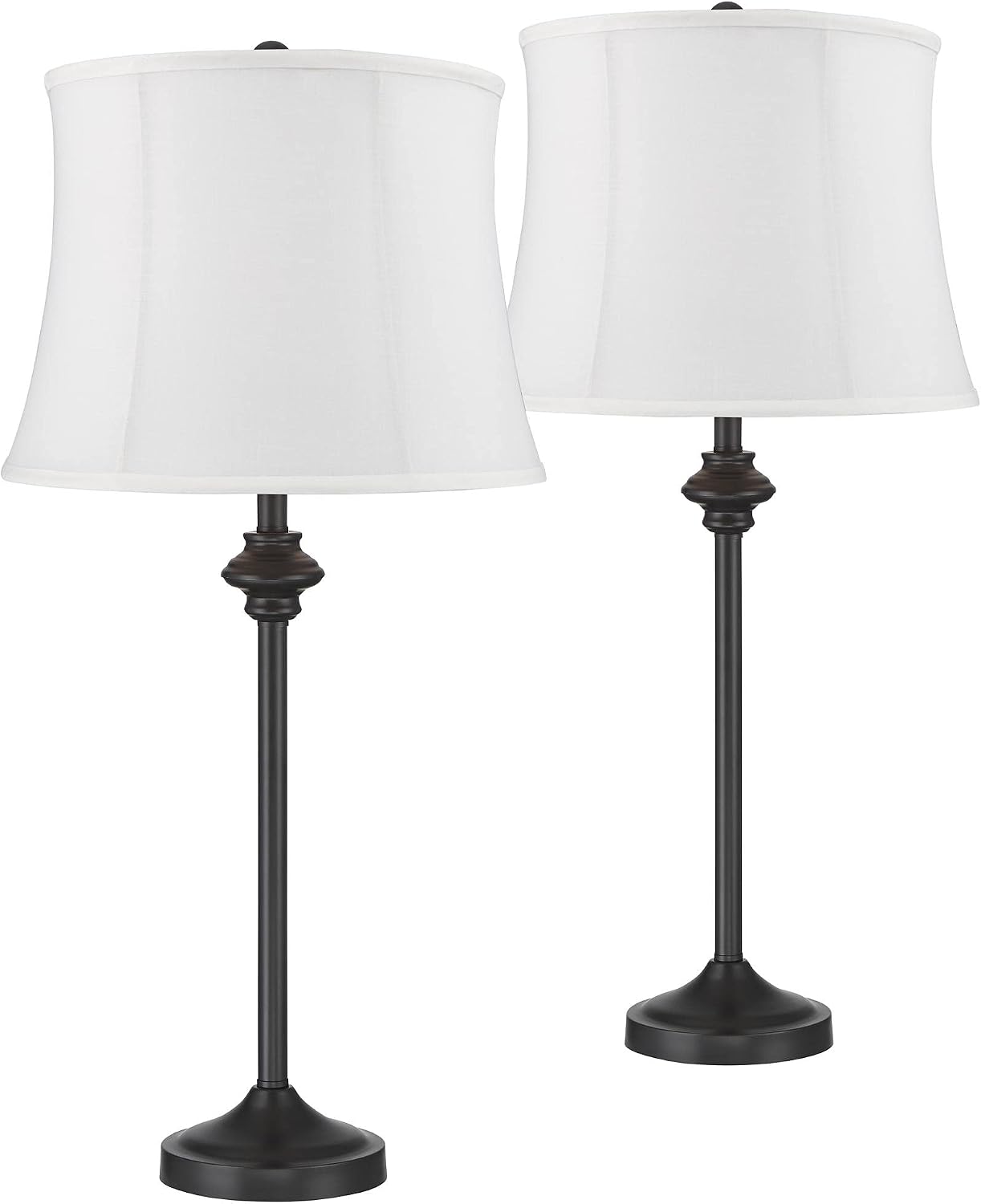 360 Lighting Lynn Modern Industrial Buffet Table Lamps 26' Tall Skinny Set of 2 Dark Bronze Brown Metal White Fabric Softback Drum Shade for Living Room House Home Dining Office Entryway Family