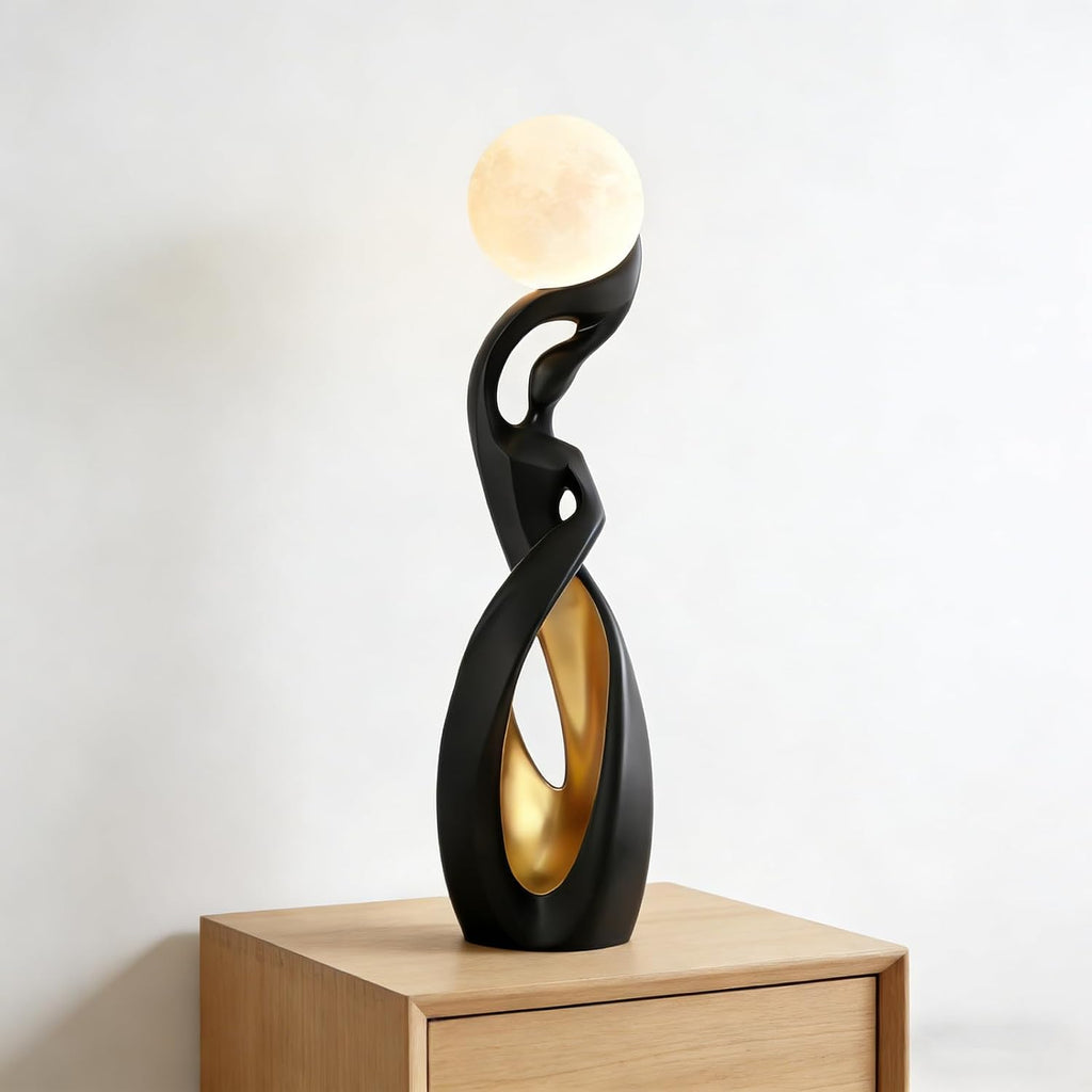 Modern Black and Gold Floor Lamp,Art Unique Corner Standing Light | Decorative Rechargeable Moon Tall Lamp Or Resin Creative Stylish Decor Lamps for LivingRoom,BedRoom