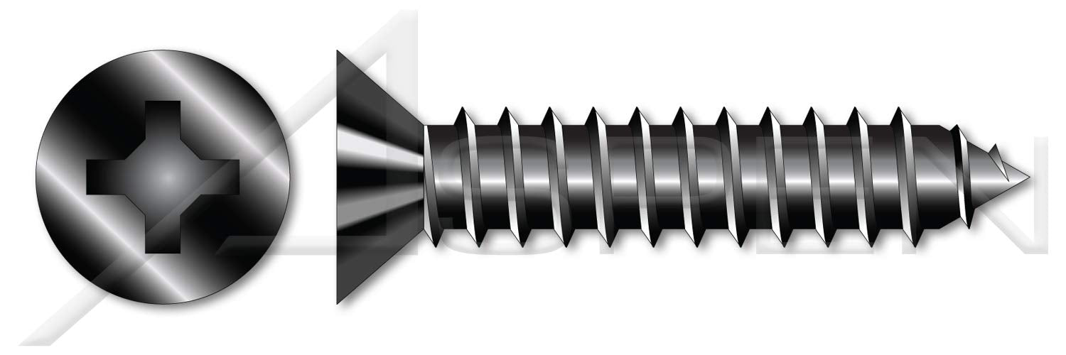 (3500 pcs) #14 X 3/4', Self-Tapping Sheet Metal Screws, Type AB, Flat Phillips Drive, Steel, Black Oxide