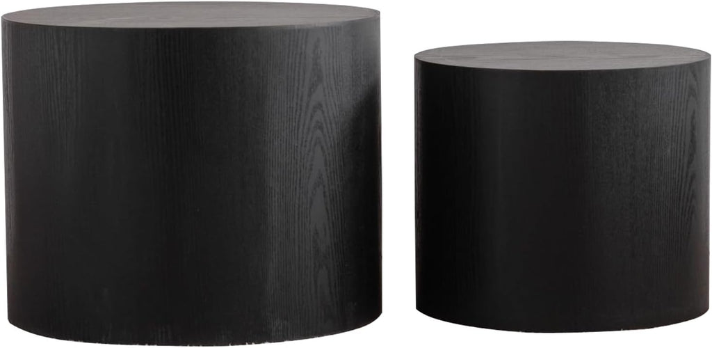 GDFStudio Round Nesting Coffee Table Set of 2, Modern Wooden Accent Side Table, Space Saving Small Circular Tea Coffee Tables and End Tables Sets for Living Room Small Space, No Assembly, Black