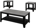 Pemberly Row 3-Piece Coffee Table Set, Particle Board and Laminate, Black and Gray Finish, Includes Rectangular Coffee Table and 2 End Tables with Shelves, Contemporary Living Room Accent Furniture