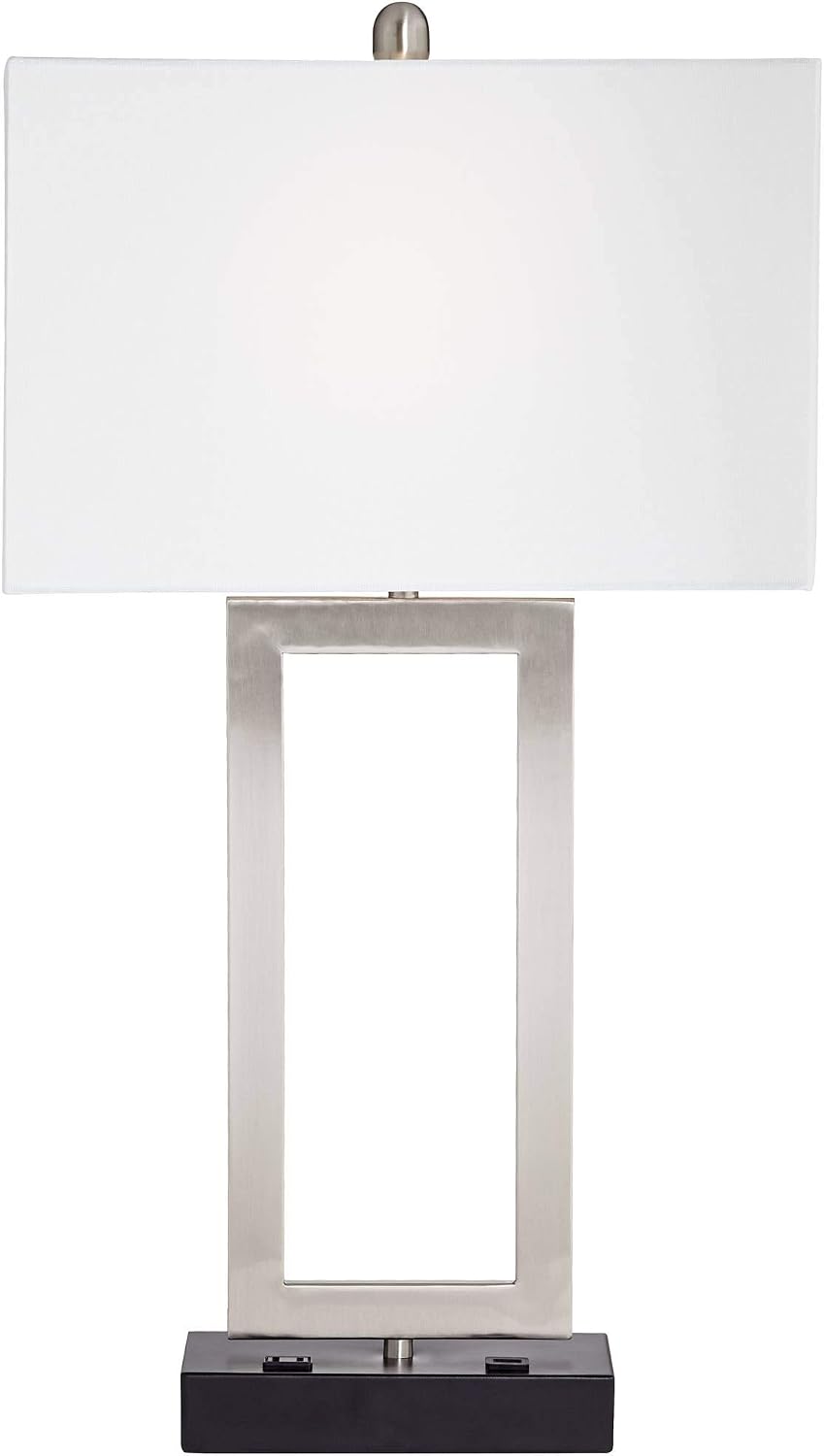360 Lighting Todd 30' Tall Large Rectangular Modern End Table Lamps Set of 2 USB Port AC Power Outlet Silver Brushed Nickel Finish Metal Living Room Charging Bedroom Bedside Nightstand House