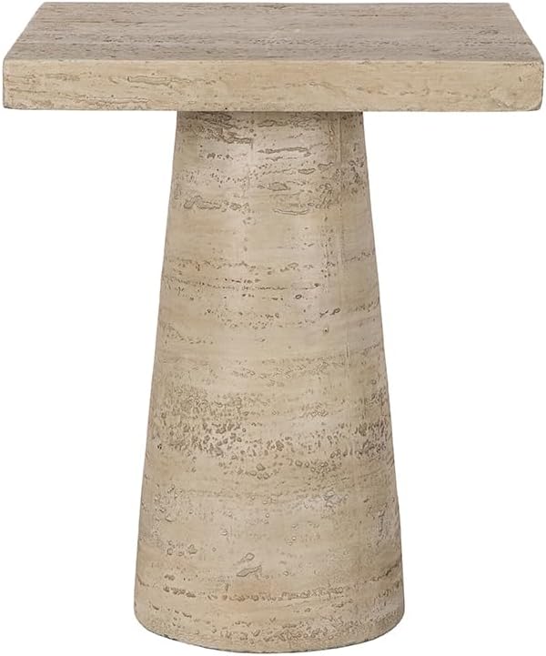 WILLIAMSPACE 20' Cream Square End Table Side Table for Living Room, Modern Magnesium Oxide Stone Small Coffee Table with Pedestal Base, 20'x20'x24'H (Cream)