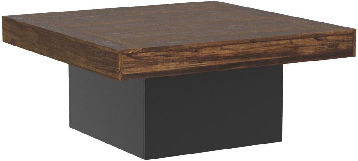 LITTLE TREE Square Coffee Table with LED Lights, 35-inch Living Room Tables, Modern Coffee Tables for Living Room, Brown and Black Wooden Center Table Cocktail Table for Home