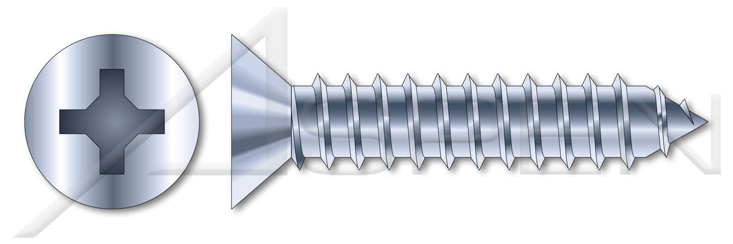 (4000 pcs) 1/4'-14 X 3/4', Self-Tapping Sheet Metal Screws, Type AB, Flat Phillips Drive, Steel, Zinc Plated and Baked