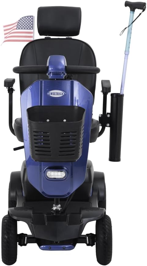 MAX Plus Emerald Outdoor Mobility Scooter - 16 Miles Range, Foldable Design, Anti-Tip Safety System, USB Charger & Cup Holder, 2 * 20AH Battery (300W Motor, 136kg Capacity) (Blue + Metal)