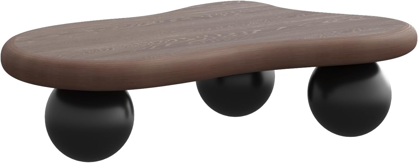 40' Cloud Coffee Table for Living Room Irregular Coffee Table Modern Low Coffee Tables Cute Small Center Table with 3 Ball Legs for Small Space Apartment Walnut & Black