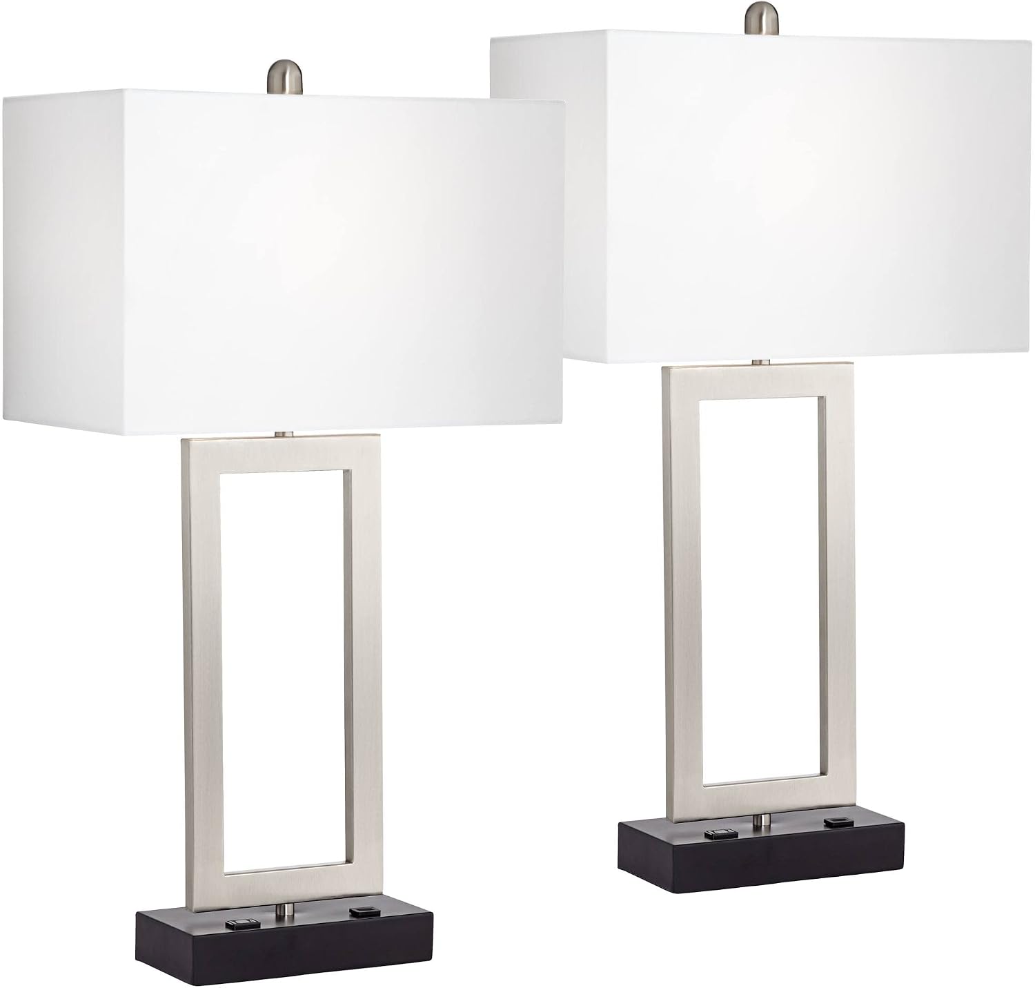 360 Lighting Todd 30' Tall Large Rectangular Modern End Table Lamps Set of 2 USB Port AC Power Outlet Silver Brushed Nickel Finish Metal Living Room Charging Bedroom Bedside Nightstand House