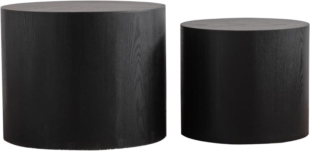 GDFStudio Round Nesting Coffee Table Set of 2, Modern Wooden Accent Side Table, Space Saving Small Circular Tea Coffee Tables and End Tables Sets for Living Room Small Space, No Assembly, Black