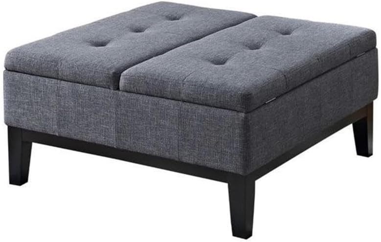 Pemberly Row Contemporary Storage Ottoman with Lift Top, Square Coffee Table for Living Room with Large Storage Space, Dark Gray Button Tufted Upholstered Footrest with Wood Legs