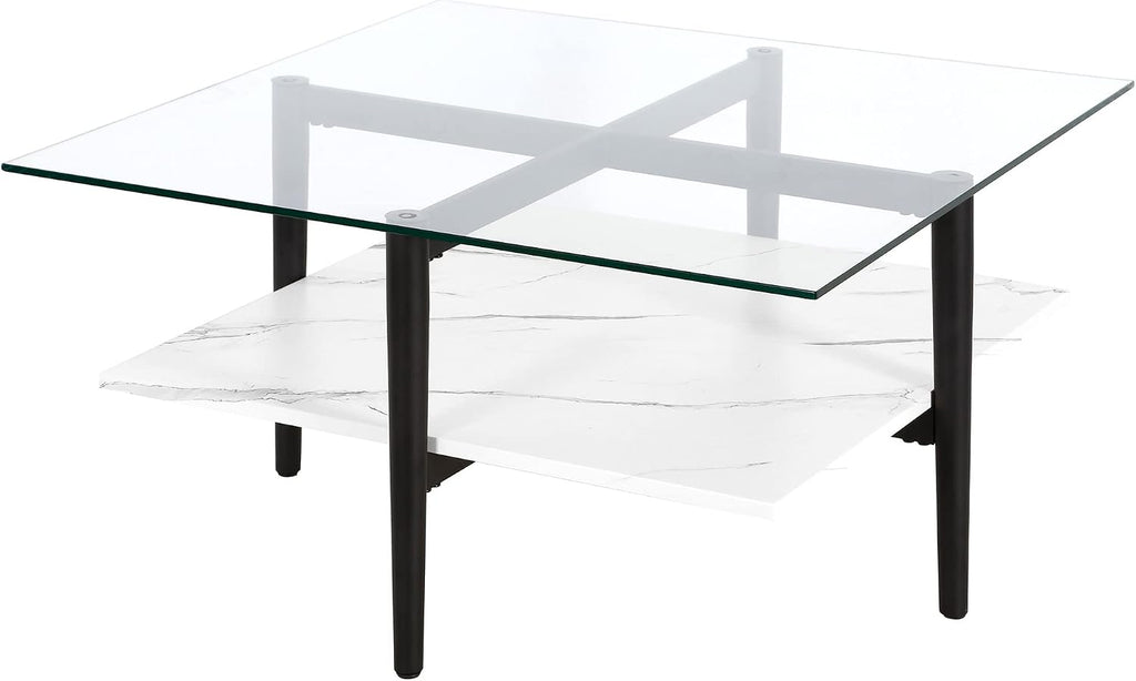 Otto 32' Wide Square Coffee Table with Faux Marble Shelf in Blackened Bronze