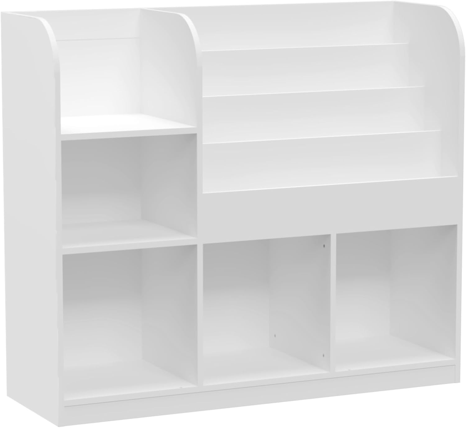 Bookcase and Storage Organizer with 3 Fabric Drawers – Wooden Bookshelf Display Rack for Toddlers and Children, Reading Corner Storage Shelf for Bedroom, Playroom, Nursery, Grey