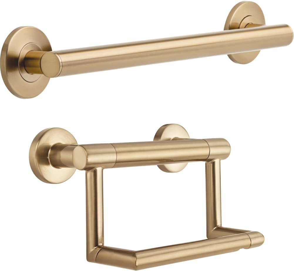 Delta Contemporary ADA 18' Decorative Grab Bar, Toilet Paper Holder with Assist Bar in Champagne Bronze (2-Items)